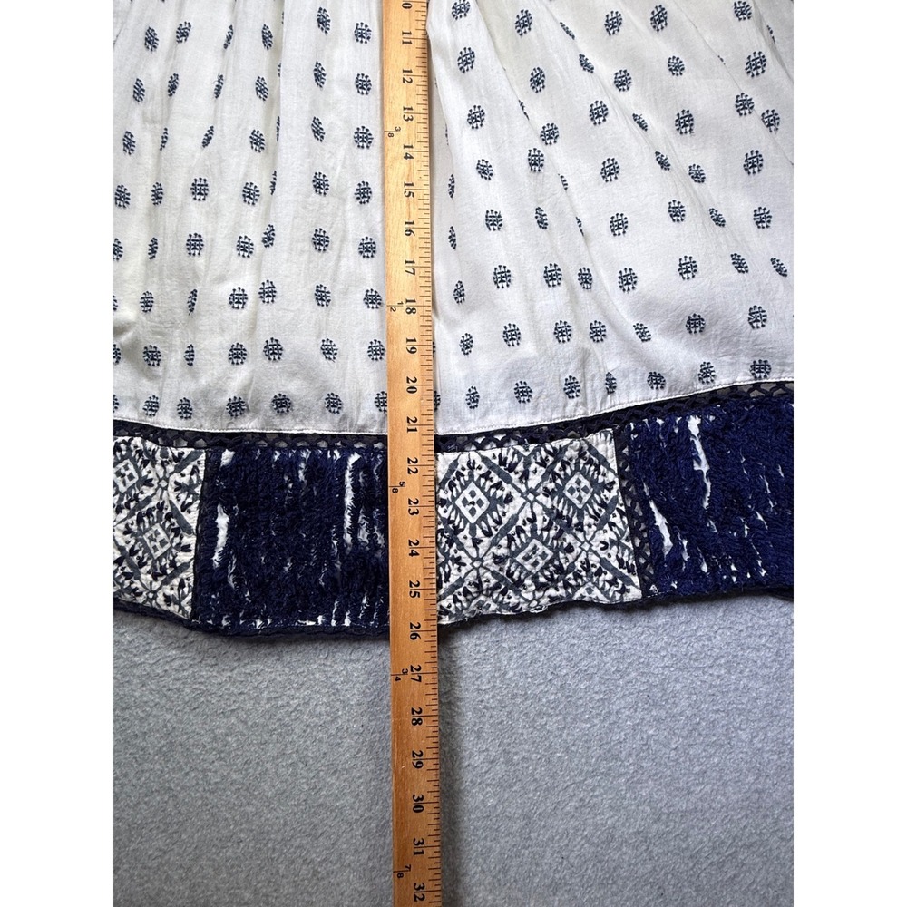 Maeve Anthropologie Jansen Embroidered Skirt Women Medium White Navy Blue Boho - Picture 8 of 10